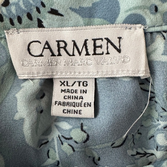 Carmen Marc Valvo Blue Floral Blouse | Size XL Sleeveless Lightweight Top Career - Picture 3 of 8